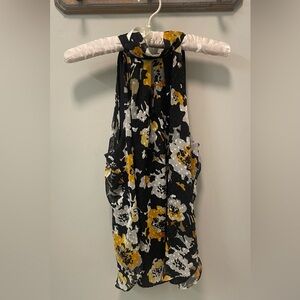 White House Black Market black white and yellow floral halter top blouse, size 6
